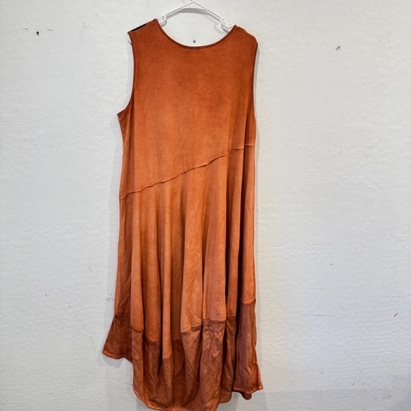 Luukaa Orange Midi Dress Womens 16 Black Details Asymmetrical Hem Lagenlook - Picture 7 of 10